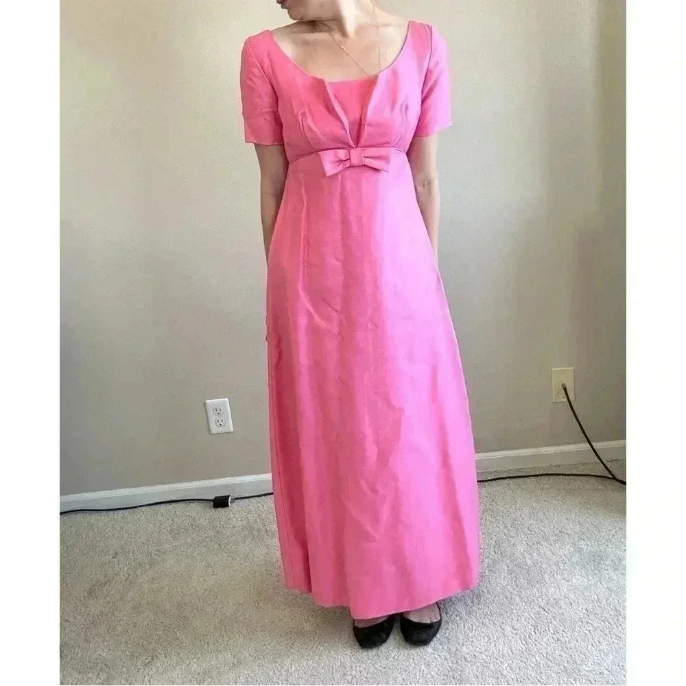 Pink Empire Waist A line Maxi Dress with Bow Detail